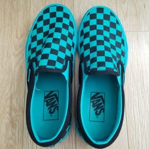 aqua black checkered vans